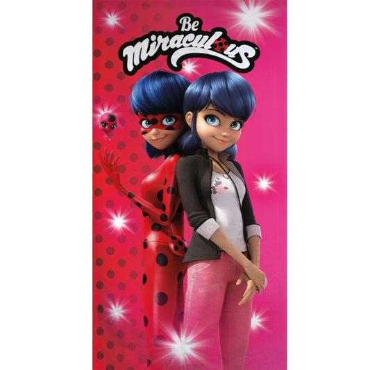 Miraculous Les Aventures de Ladybug et Chat Noir Secret Identity, Serviette de Bain pour Enfants en Polyester à séchage rapide – 70 × 140 cm