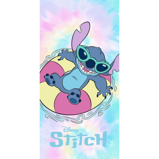 Disney Lilo and Stitch Rainbow Waves Bath Towel, (Fast Dry) Kids' Polyester Beach Towel – 70 × 140 cm