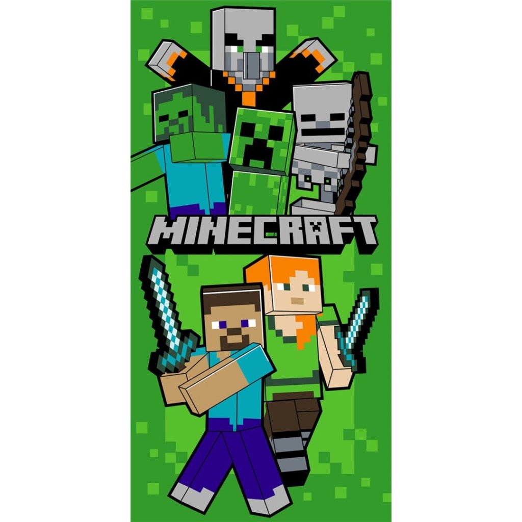 Minecraft Swordfight , (schnell trocknend) Badetuch für Kinder aus Polyester – 70 × 140 cm