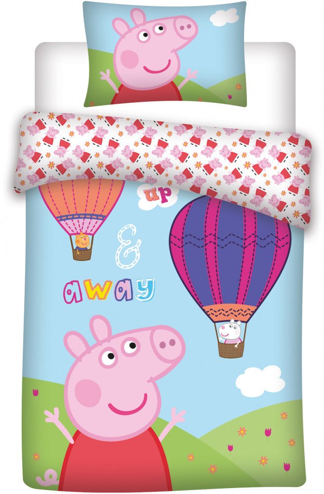 Peppa Wutz Hot-air Balloon Kinder- und Kindergartenbettwäsche Babybettwäsche-Set – 100 × 135 cm + 40 × 60 cm, Baumwolle