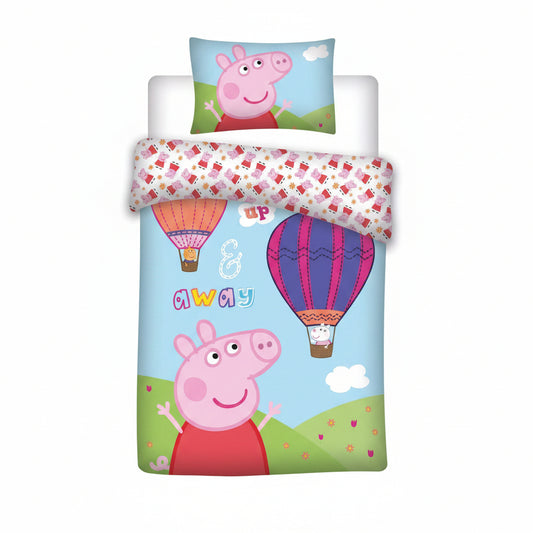 Peppa Wutz Hot-air Balloon Kinder- und Kindergartenbettwäsche Babybettwäsche-Set – 100 × 135 cm + 40 × 60 cm, Baumwolle