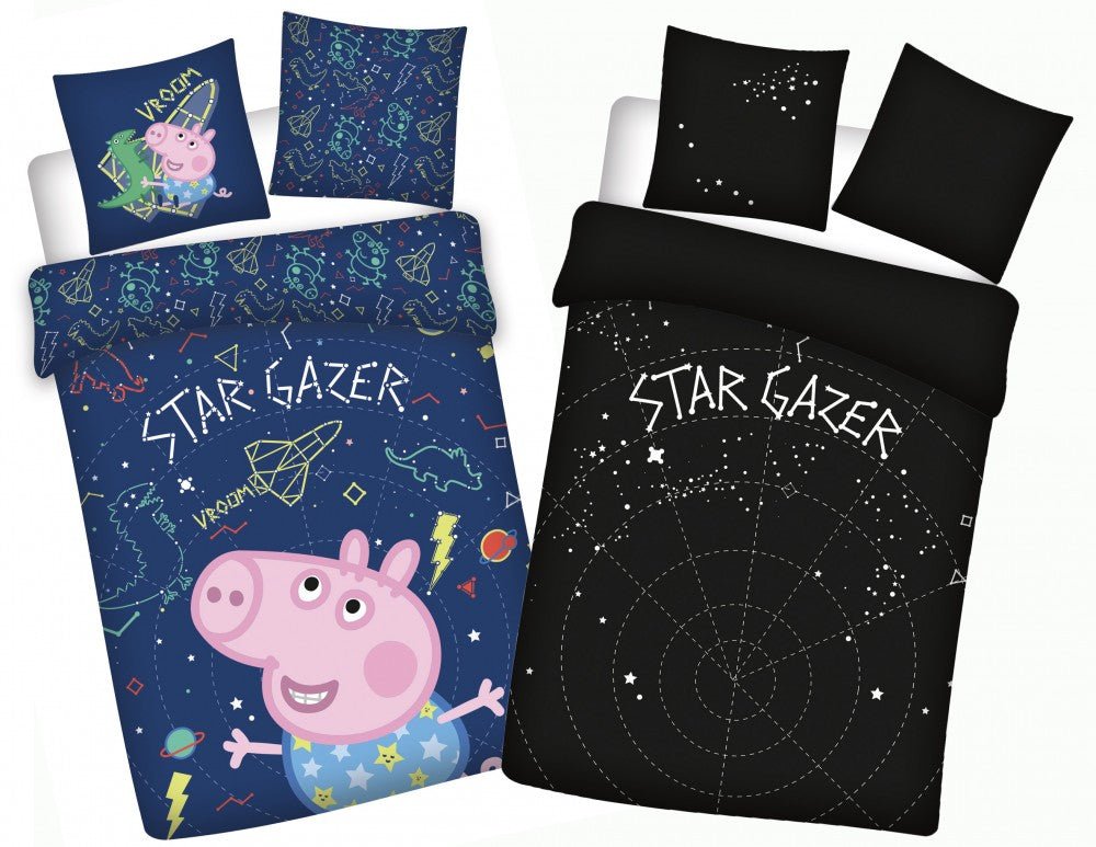 Peppa Wutz Star-gazer Kinder-Bettwäschebezug leuchtend im Dunkeln Babybettwäsche-Set – 100 × 135 cm + 40 × 60 cm, Baumwolle