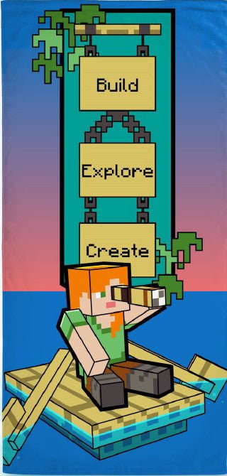 Minecraft Build Badetuch für Kinder aus Baumwolle – 70 × 140 cm