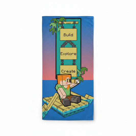 Minecraft Build Badetuch für Kinder aus Baumwolle – 70 × 140 cm