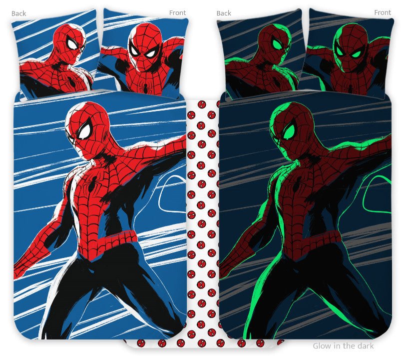 Spiderman im Dunkeln leuchtende Kinder-, Vorschul Babybettwäsche-Set – 100 × 135 cm + 40 × 60 cm, Baumwolle