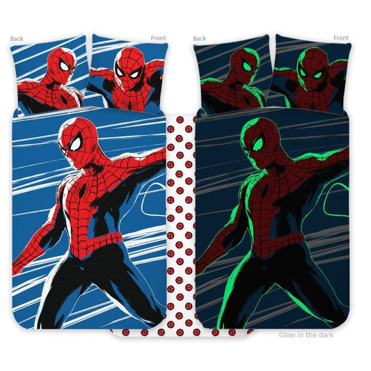 Spiderman im Dunkeln leuchtende Kinder-, Vorschul Babybettwäsche-Set – 100 × 135 cm + 40 × 60 cm, Baumwolle