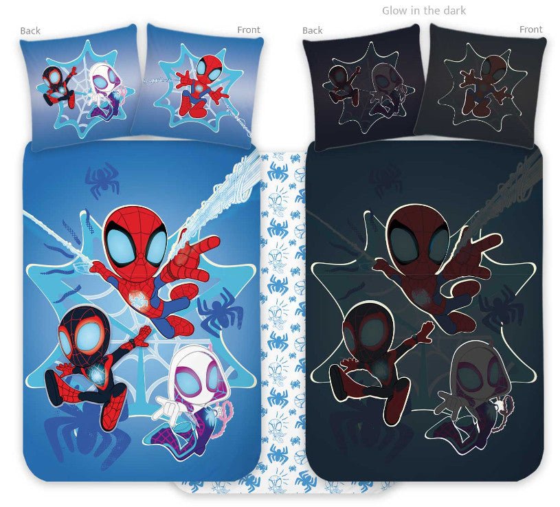 Spiderman Spidey im Dunkeln leuchtende Kinder-, Kindergarten Babybettwäsche-Set – 100 × 135 cm + 40 × 60 cm, Baumwolle