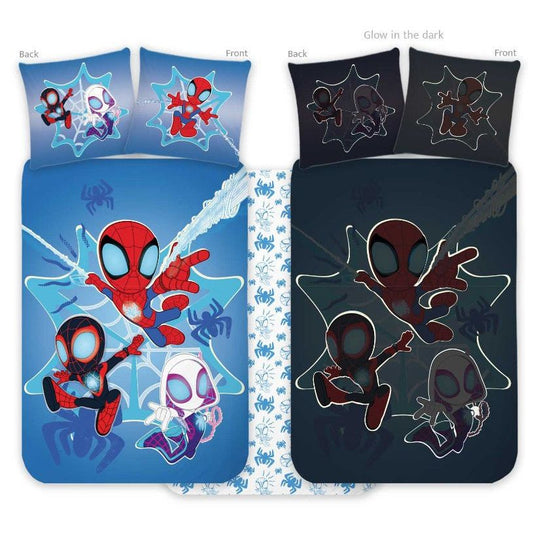 Spiderman Spidey im Dunkeln leuchtende Kinder-, Kindergarten Babybettwäsche-Set – 100 × 135 cm + 40 × 60 cm, Baumwolle