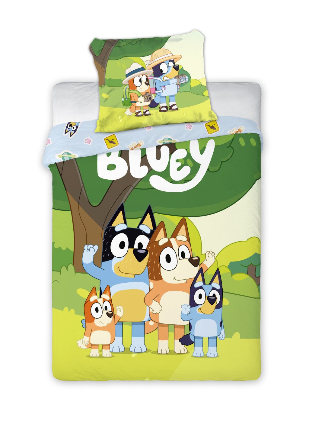 Bluey Family Snuggle Kinder, Kindergarten Babybettwäsche-Set – 100 × 135 cm + 40 × 60 cm, Baumwolle