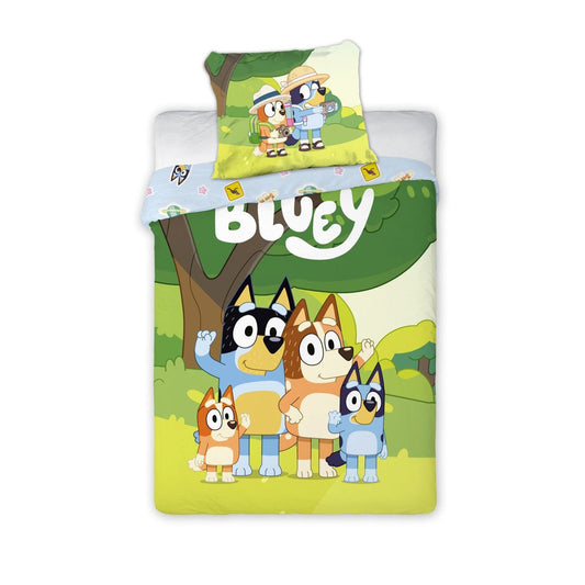 Bluey Family Snuggle Kinder, Kindergarten Babybettwäsche-Set – 100 × 135 cm + 40 × 60 cm, Baumwolle