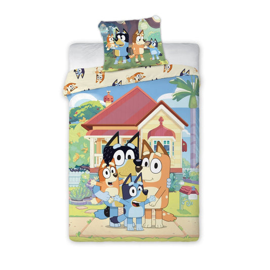 Bluey Family Home Kinder-Bettwäscheset für den Kindergarten Babybettwäsche-Set – 100 × 135 cm + 40 × 60 cm, Baumwolle
