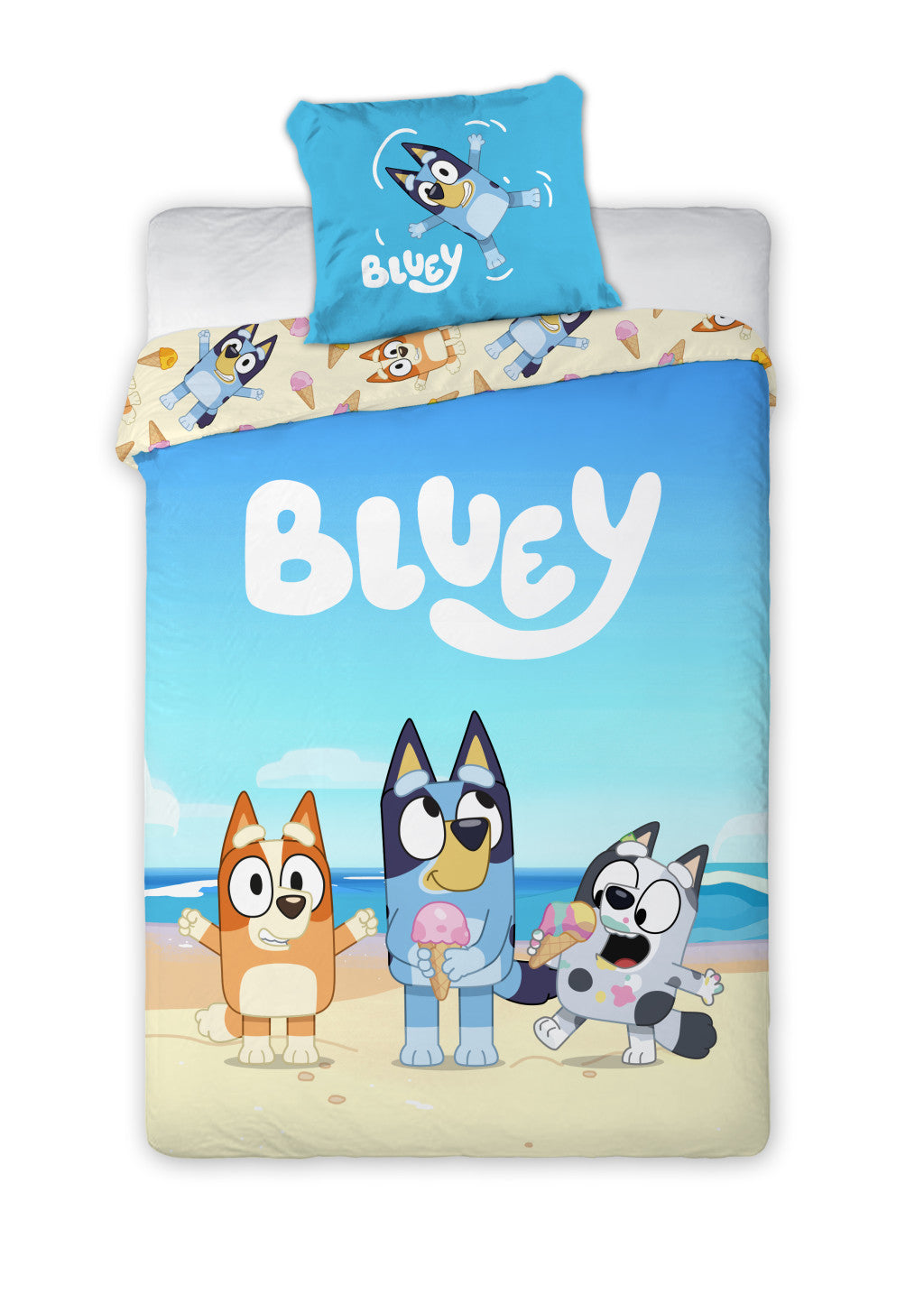 Bluey Beach Day Babybettwäsche-Set – 100 × 135 cm + 40 × 60 cm, Baumwolle