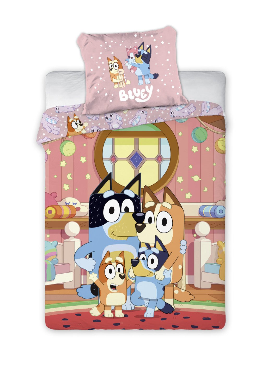Bluey At Home für das Kinderzimmer Babybettwäsche-Set – 100 × 135 cm + 40 × 60 cm, Baumwolle