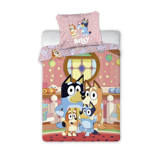 Bluey At Home für das Kinderzimmer Babybettwäsche-Set – 100 × 135 cm + 40 × 60 cm, Baumwolle