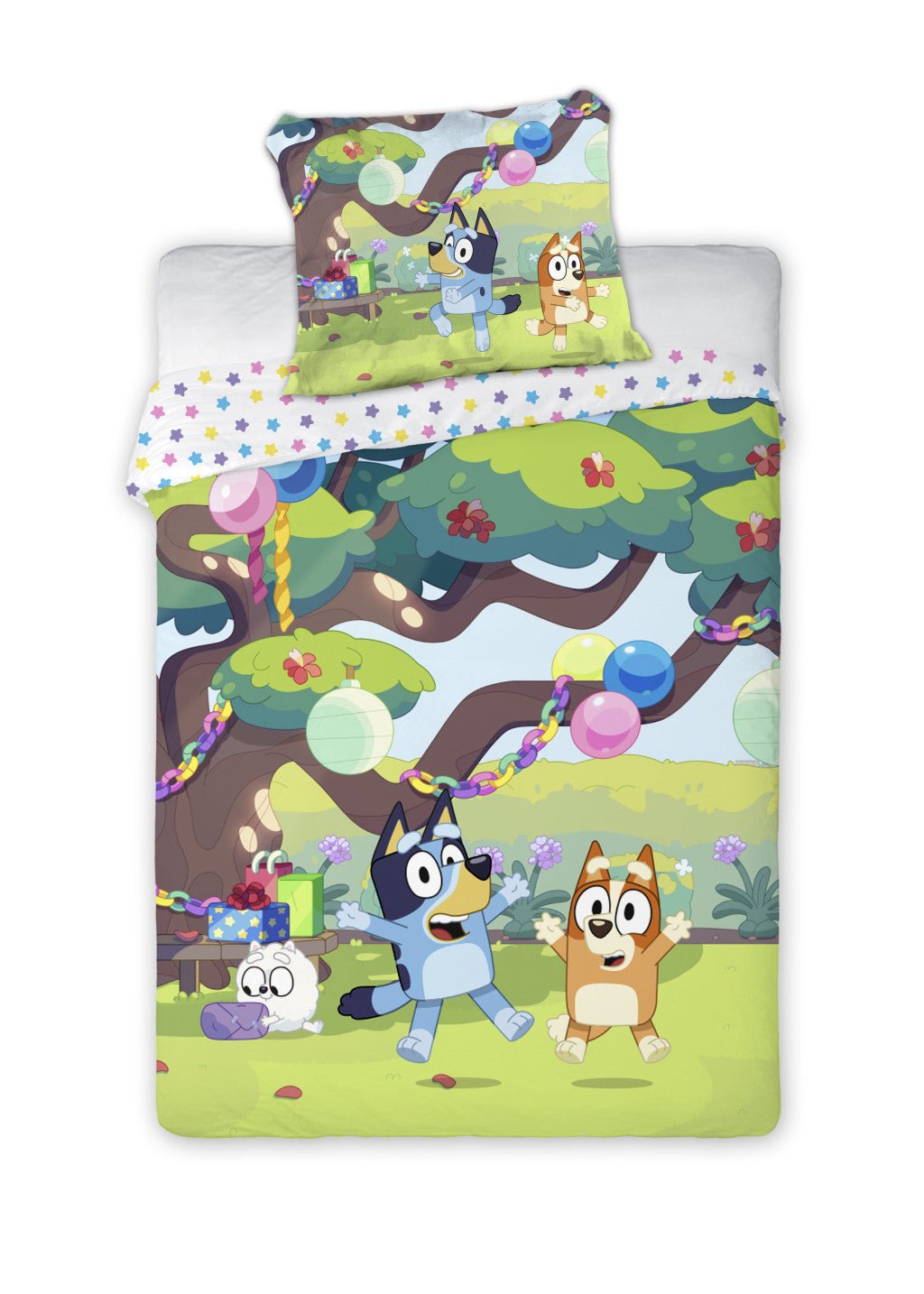 Bluey Garden Party Babybettwäsche-Set – 100 × 135 cm + 40 × 60 cm, Baumwolle