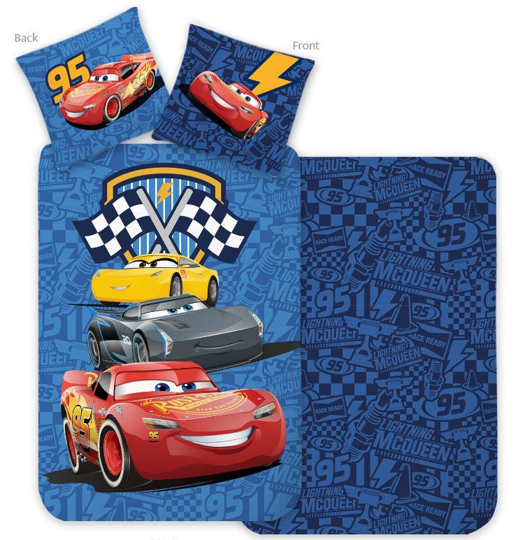 Disney Cars Racing Crew Kinder Bettbezug-Set Babybettwäsche-Set – 100 × 135 cm + 40 × 60 cm, Baumwolle