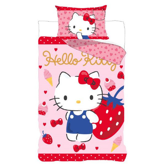 Hello Kitty Strawberry Cot Bedding Set for Nursery – 100 x 135 cm + 40 x 60 cm, Cotton