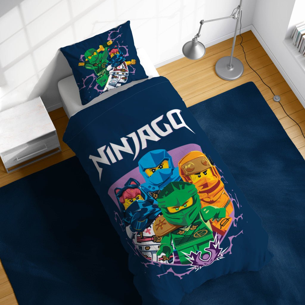 Lego Ninjago Training Kinder- und Vorschul Babybettwäsche-Set – 100 × 135 cm + 40 × 60 cm, Baumwolle