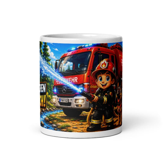Feuerwehr Kinder Tasse 330 ml – Feuerwehrfahrzeug & Schäferhund