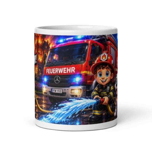 Feuerwehr Einsatz Tasse 330 ml – Kinder Keramiktasse mit Feuerwehrmotiv