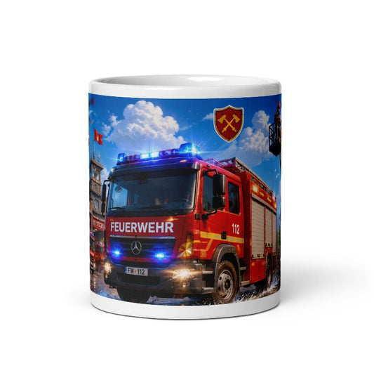 Feuerwehr Einsatz Tasse 330 ml – Kinder Keramiktasse mit Feuerwehrmotiv