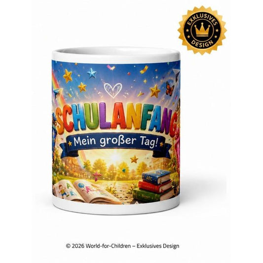 Kindertasse Schulanfang 330 ml – „Mein großer Tag!“ | Keramiktasse zur Einschulung | Exklusives World-for-Children Design