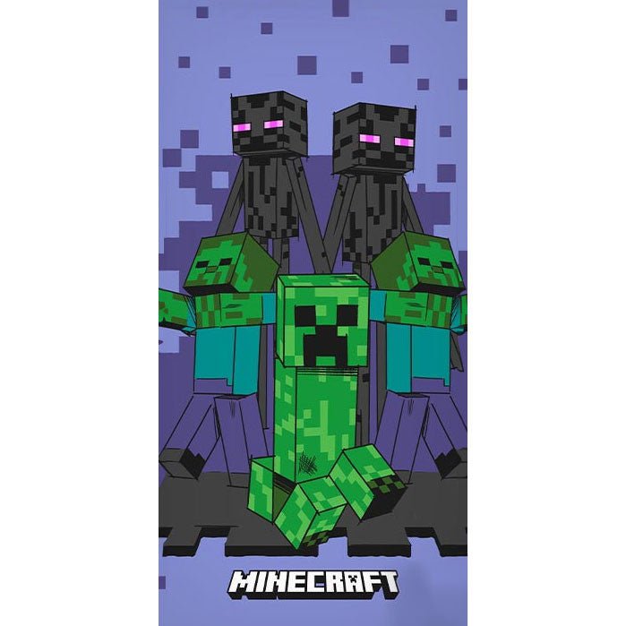 Minecraft Purple Badetuch für Kinder aus Baumwolle – 70 × 140 cm
