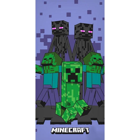Minecraft Purple Badetuch für Kinder aus Baumwolle – 70 × 140 cm