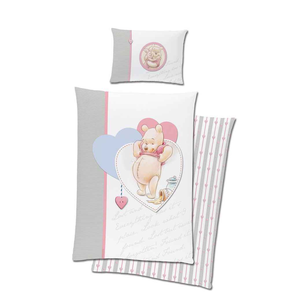 Disney Winnie Puuh Vintage Kinderkindergarten Bettwäscheset Babybettwäsche-Set – 100 × 135 cm + 40 × 60 cm, Baumwolle