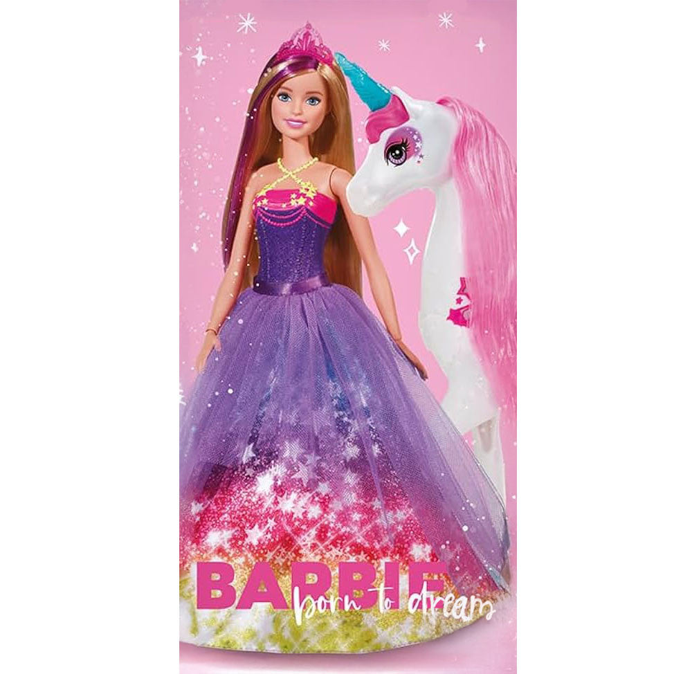 Serviette de plage enfant Barbie Born to Dream en coton – 70 × 140 cm