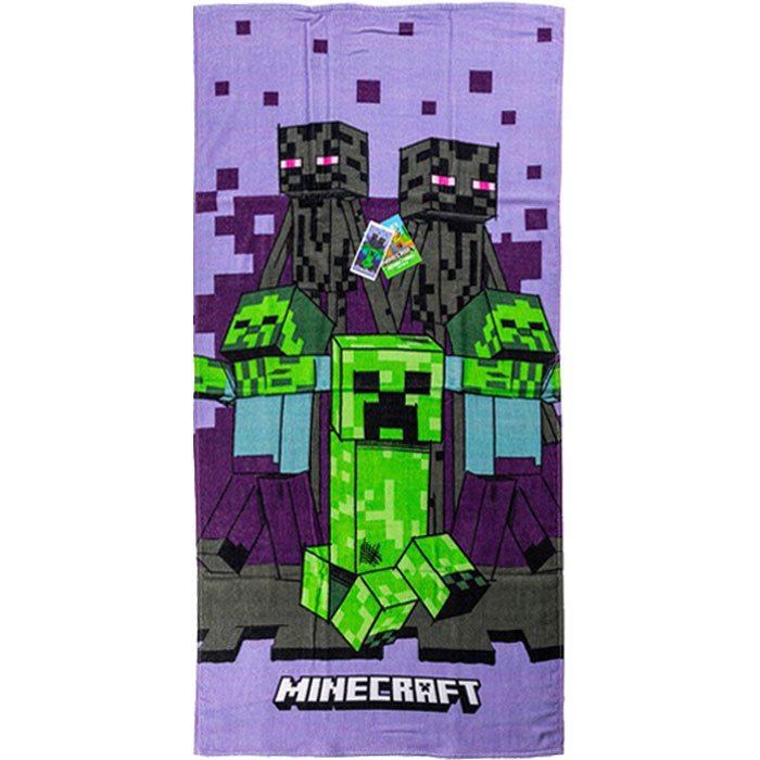 Minecraft Purple Badetuch für Kinder aus Baumwolle – 70 × 140 cm