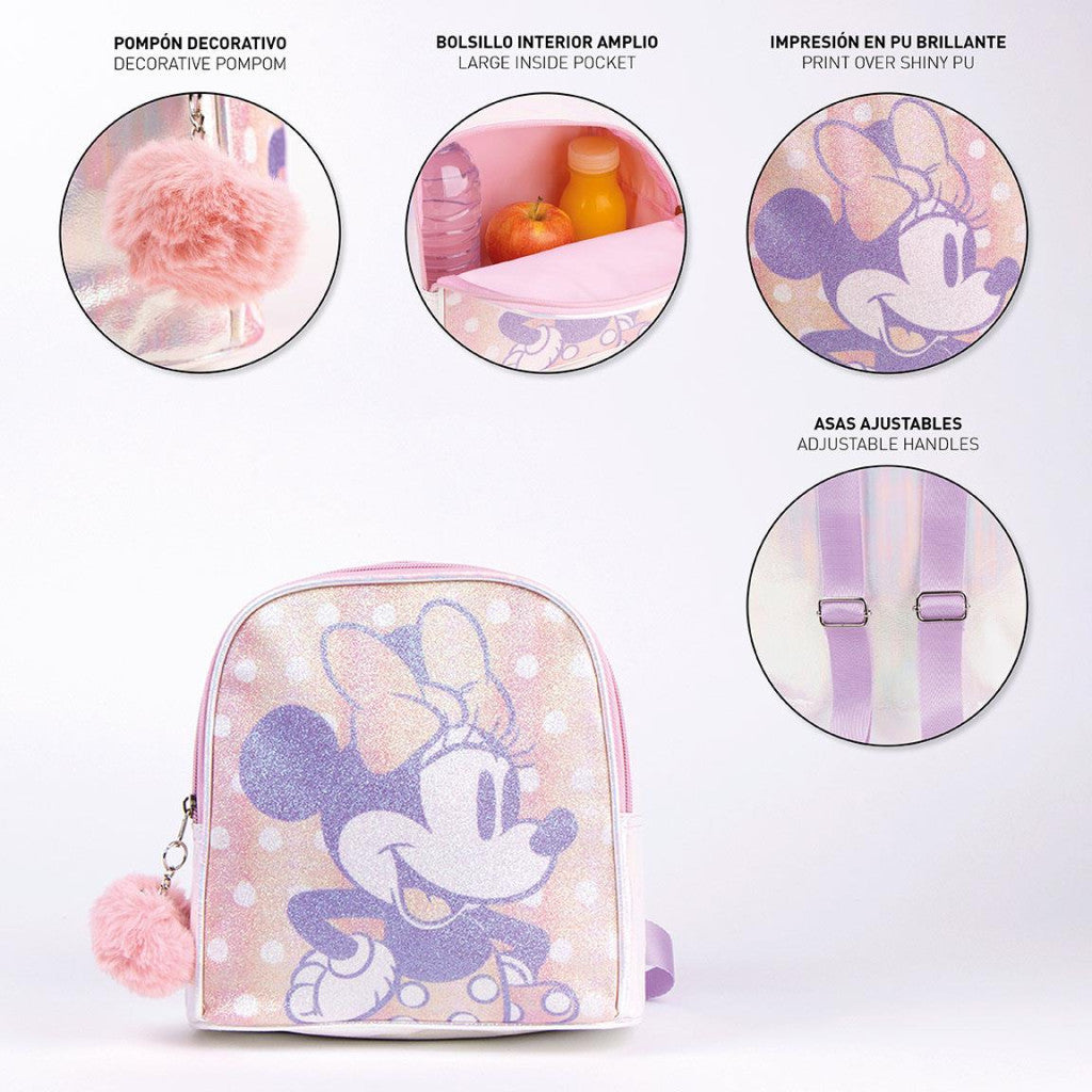 Disney Minnie holographischer Kindergartenrucksack für Kinder – 21 x 18 cm