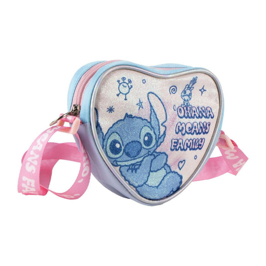 Disney Lilo and Stitch Ohana Glitter Crossbody Bag for Kids - 15 x 14 cm