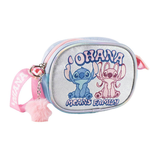 Disney Lilo and Stitch Ohana Glitter Crossbody Bag for Kids - 15 x 11 cm