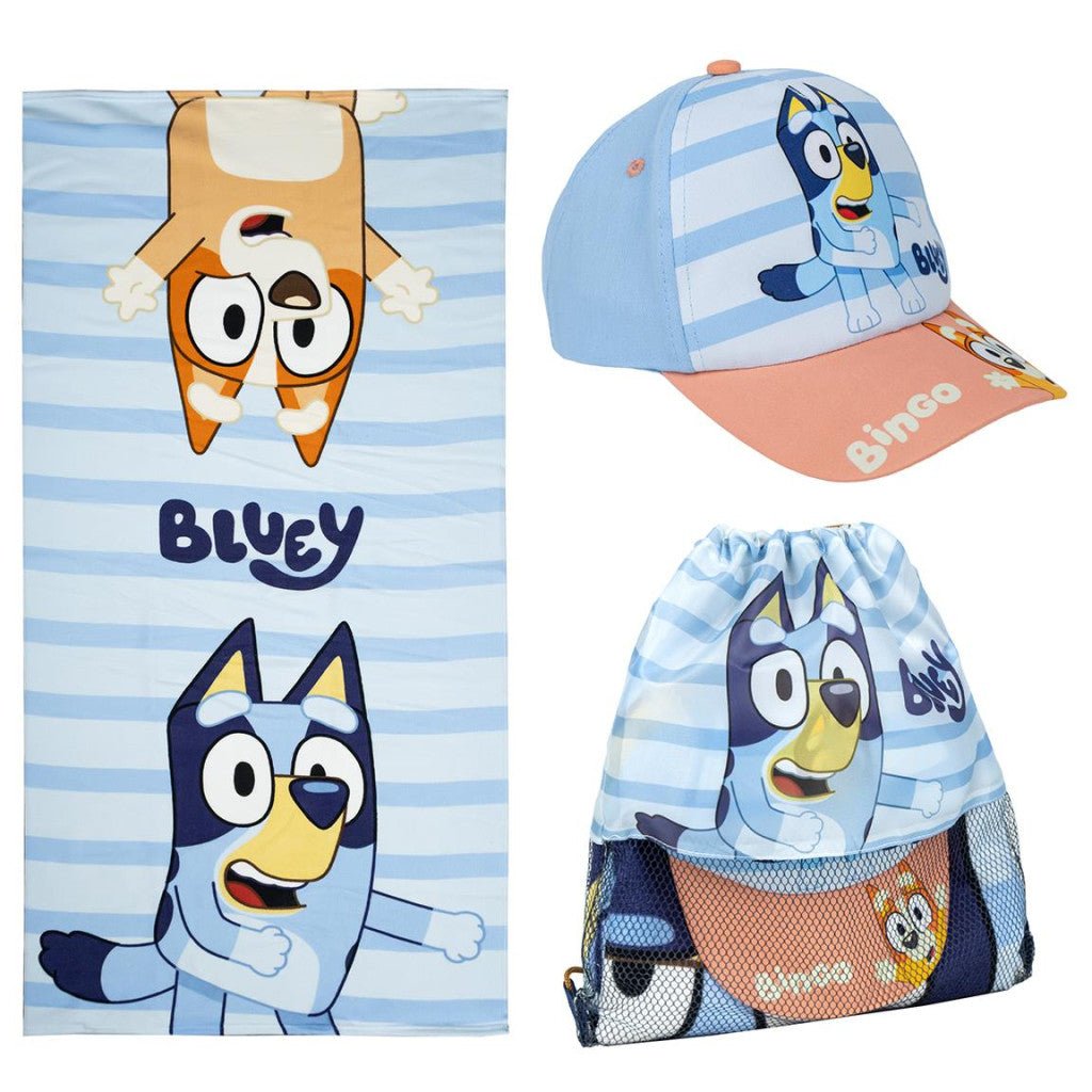 Bluey -, Sportbeutel- und Baseballcap-Set Badetuch-Set für Kinder aus Polyester – 33 × 27 cm