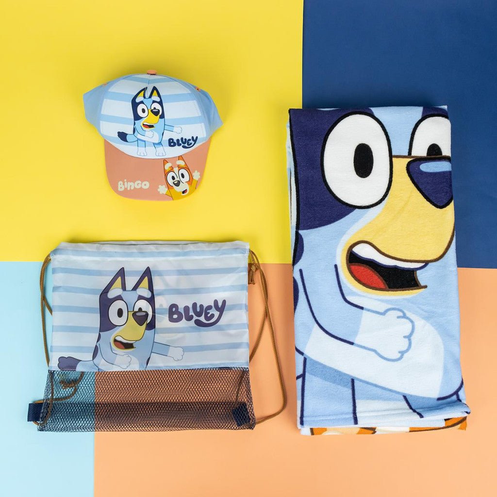 Bluey -, Sportbeutel- und Baseballcap-Set Badetuch-Set für Kinder aus Polyester – 33 × 27 cm