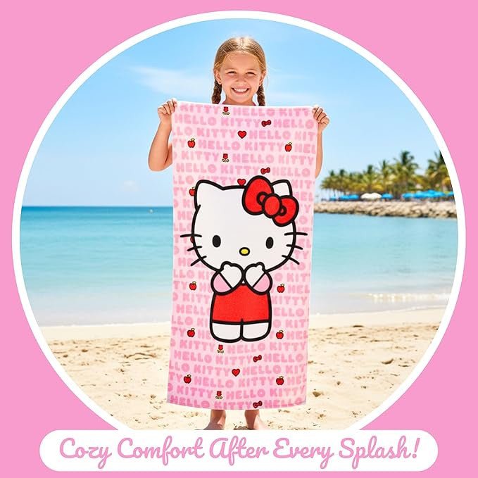 Hello Kitty -, Sportbeutel- und Baseballcap-Set Badetuch-Set für Kinder aus Polyester – 33 × 27 cm