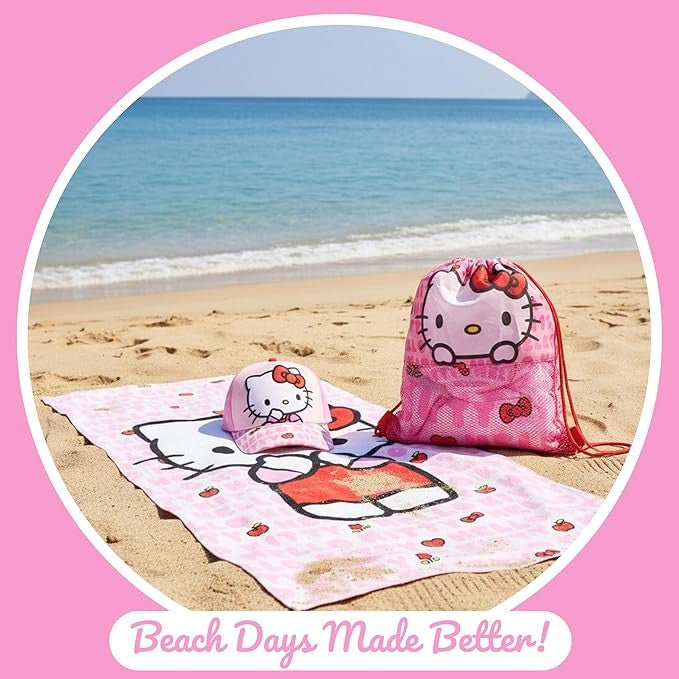 Hello Kitty -, Sportbeutel- und Baseballcap-Set Badetuch-Set für Kinder aus Polyester – 33 × 27 cm