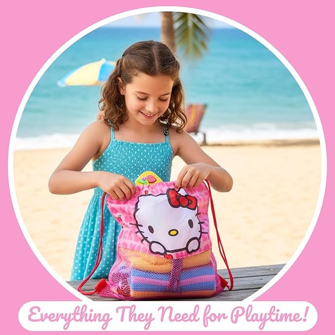 Hello Kitty -, Sportbeutel- und Baseballcap-Set Badetuch-Set für Kinder aus Polyester – 33 × 27 cm