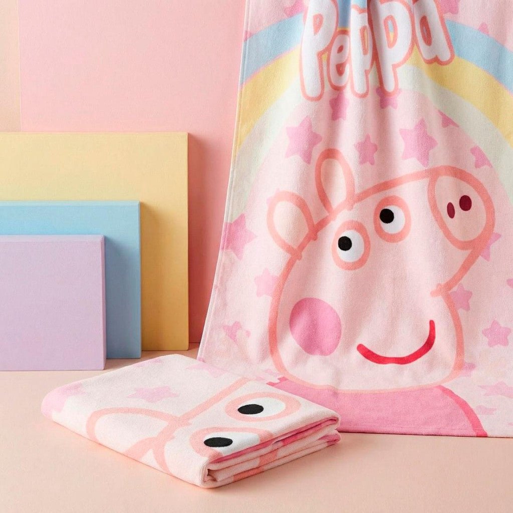 Peppa Wutz Stars , (Schnell trocken) Badetuch für Kinder aus Polyester – 70 × 140 cm