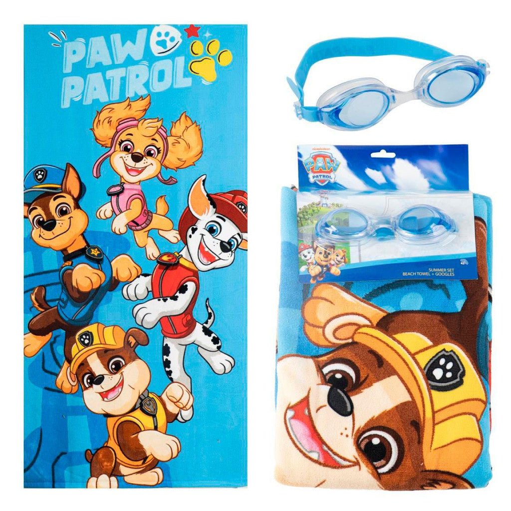 Paw Patrol Ready und Schwimmbrillen-Set Badetuch-Set für Kinder aus Polyester – 24 × 34 cm