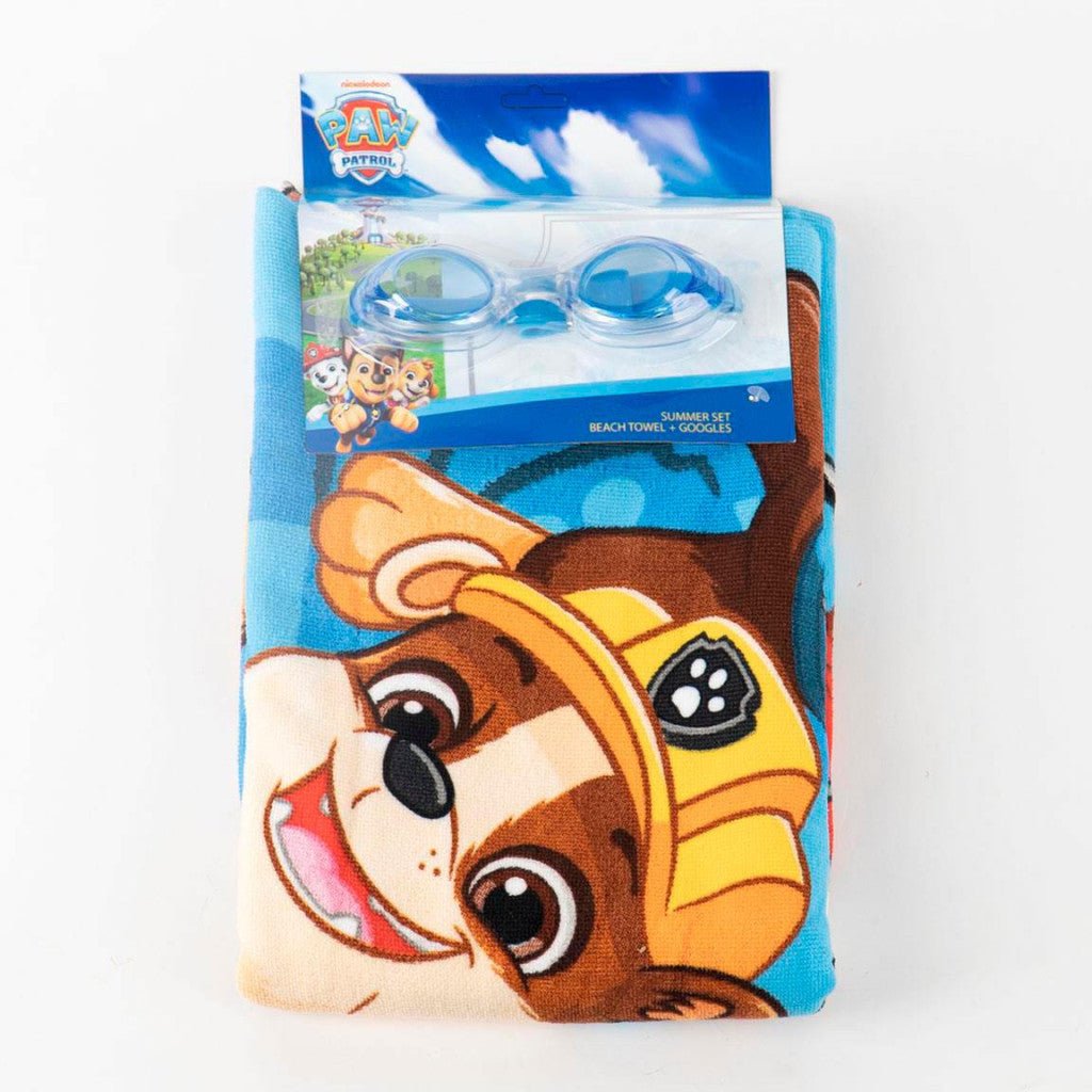Paw Patrol Ready und Schwimmbrillen-Set Badetuch-Set für Kinder aus Polyester – 24 × 34 cm