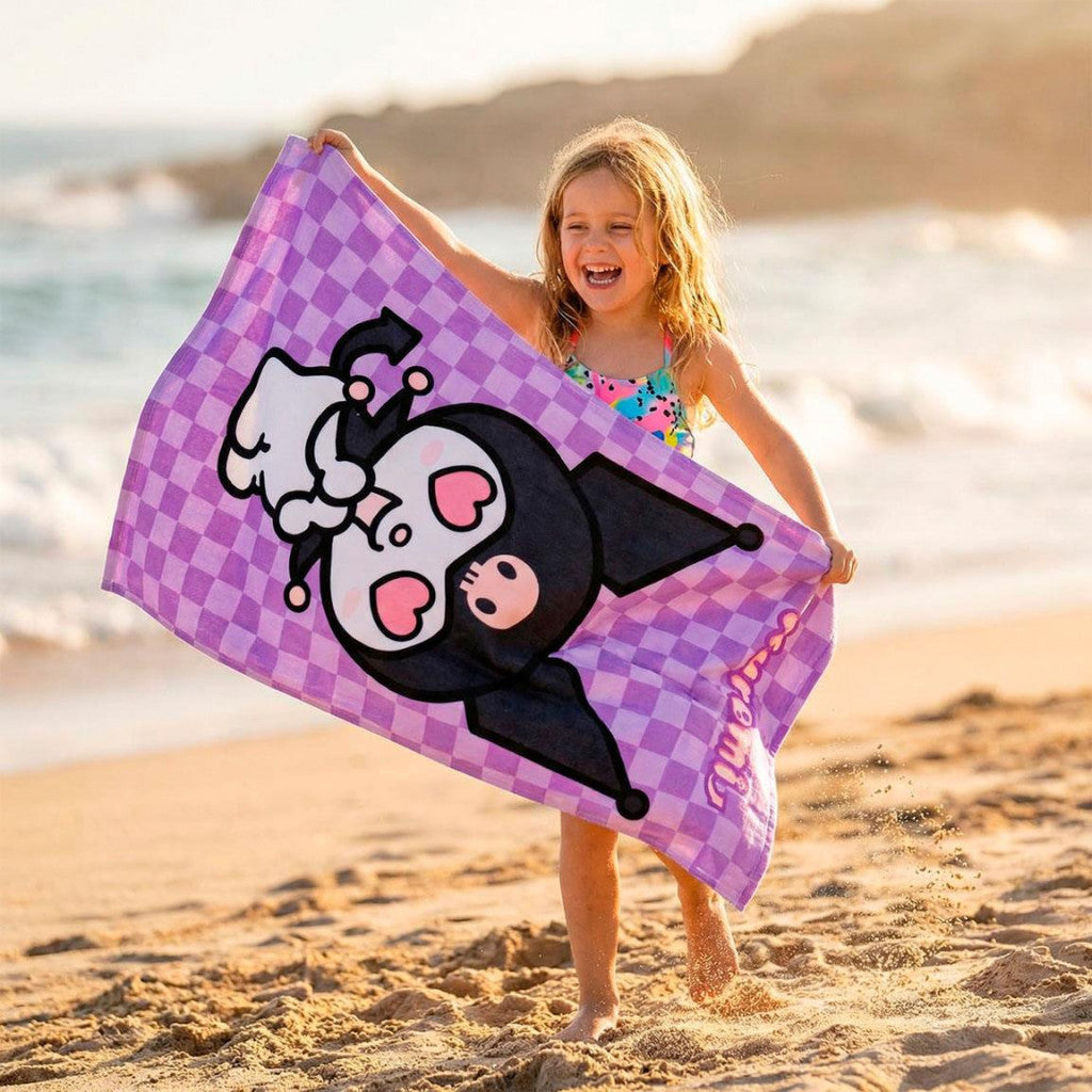 Hello Kitty Kuromi Heart , (Fast Dry) Badetuch für Kinder aus Polyester – 70 × 140 cm