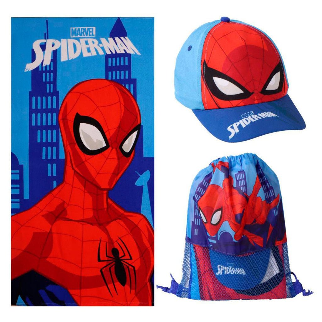 Spiderman City Saver , Turnbeutel, Baseballkappe im Set Badetuch-Set für Kinder aus Polyester – 33 × 27 cm