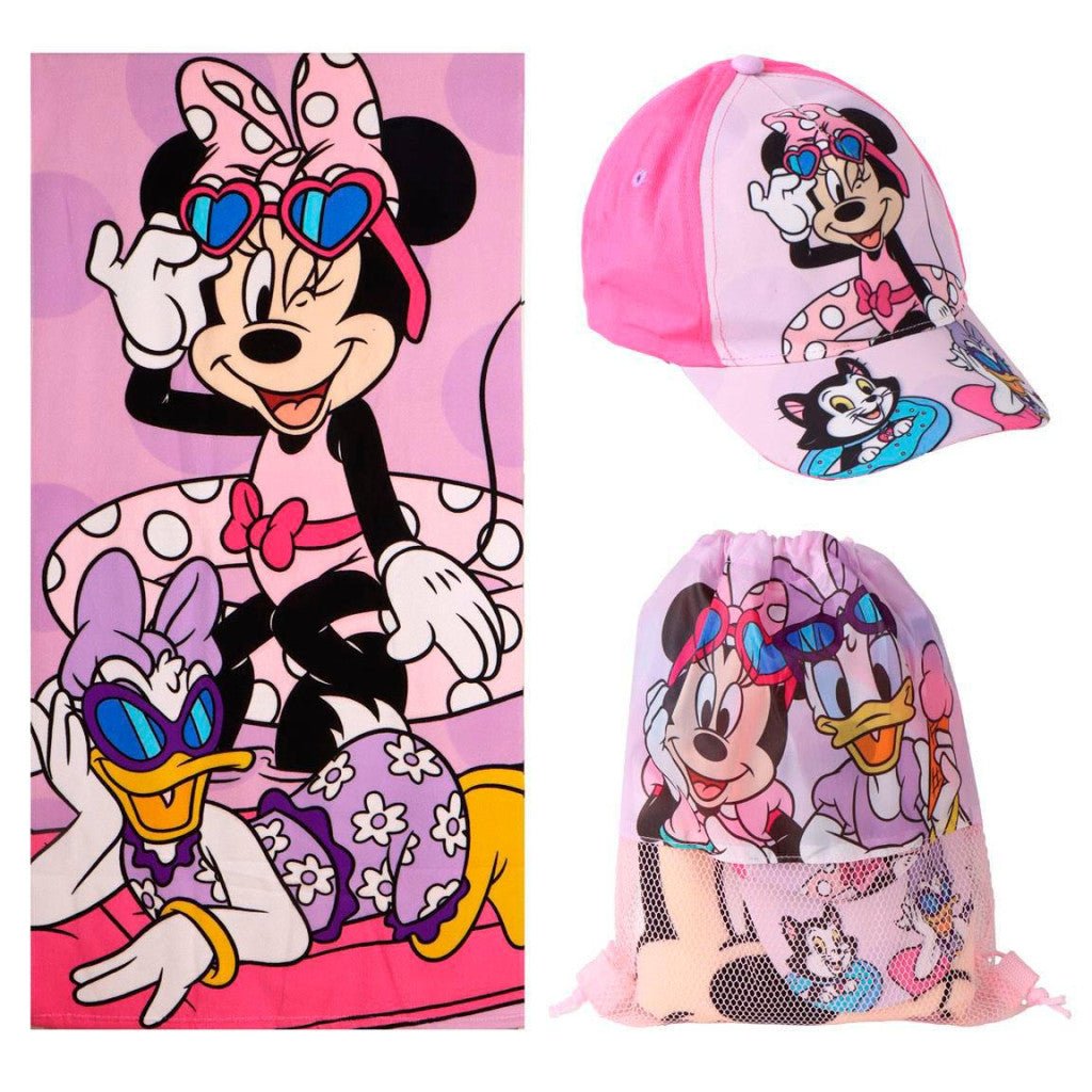 Disney Minnie Daisy , Turnbeutel, Baseballkappe Set Badetuch-Set für Kinder aus Polyester – 33 × 27 cm