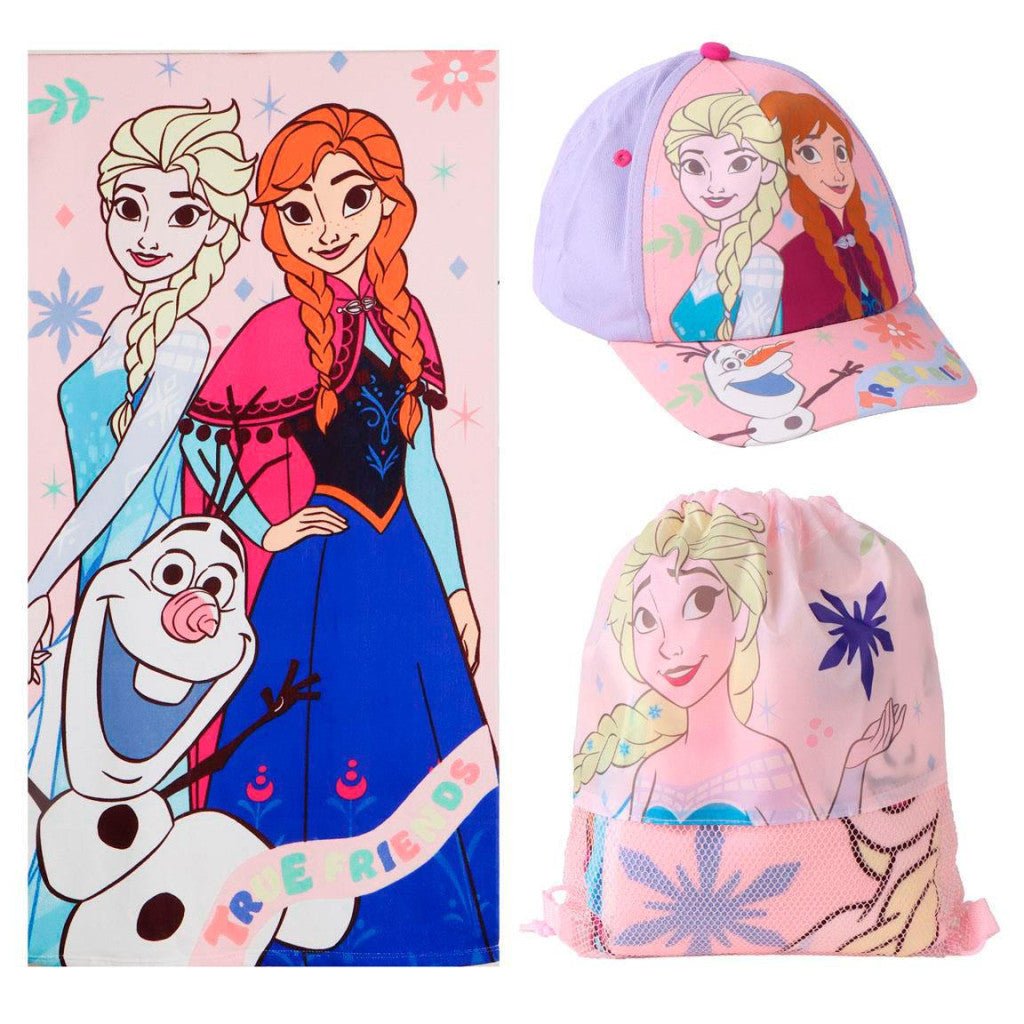 Disney Eiskönigin True Friends , Turnbeutel, Baseballkappe Set Badetuch-Set für Kinder aus Polyester – 33 × 27 cm