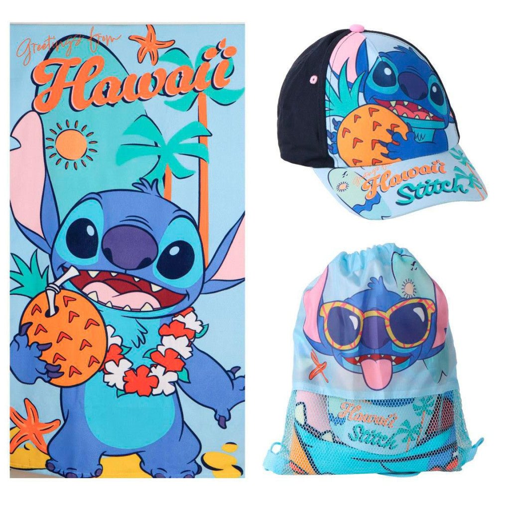Disney Lilo und Stitch Hawaii -, Turnbeutel- und Baseballkappenset Badetuch-Set für Kinder aus Polyester – 33 × 27 cm