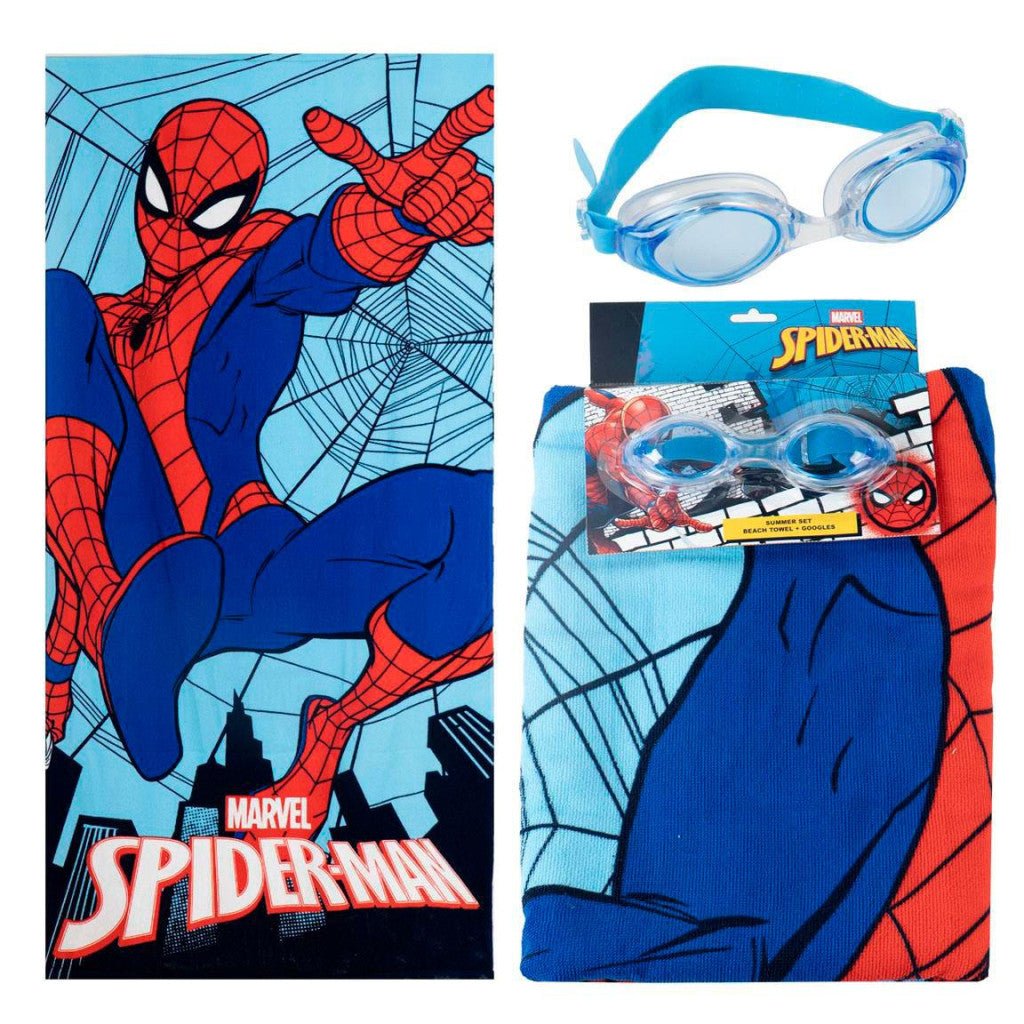 Spiderman Jump - und Schwimmbrillenset Badetuch-Set für Kinder aus Polyester – 24 × 34 cm