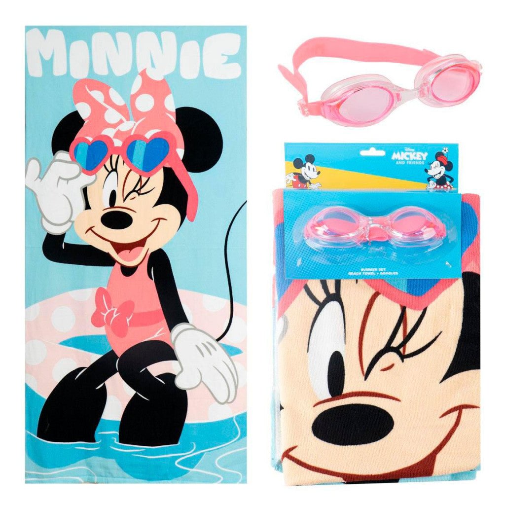 Disney Minnie Swimming und Schwimmbrille Set Badetuch-Set für Kinder aus Polyester – 24 × 34 cm