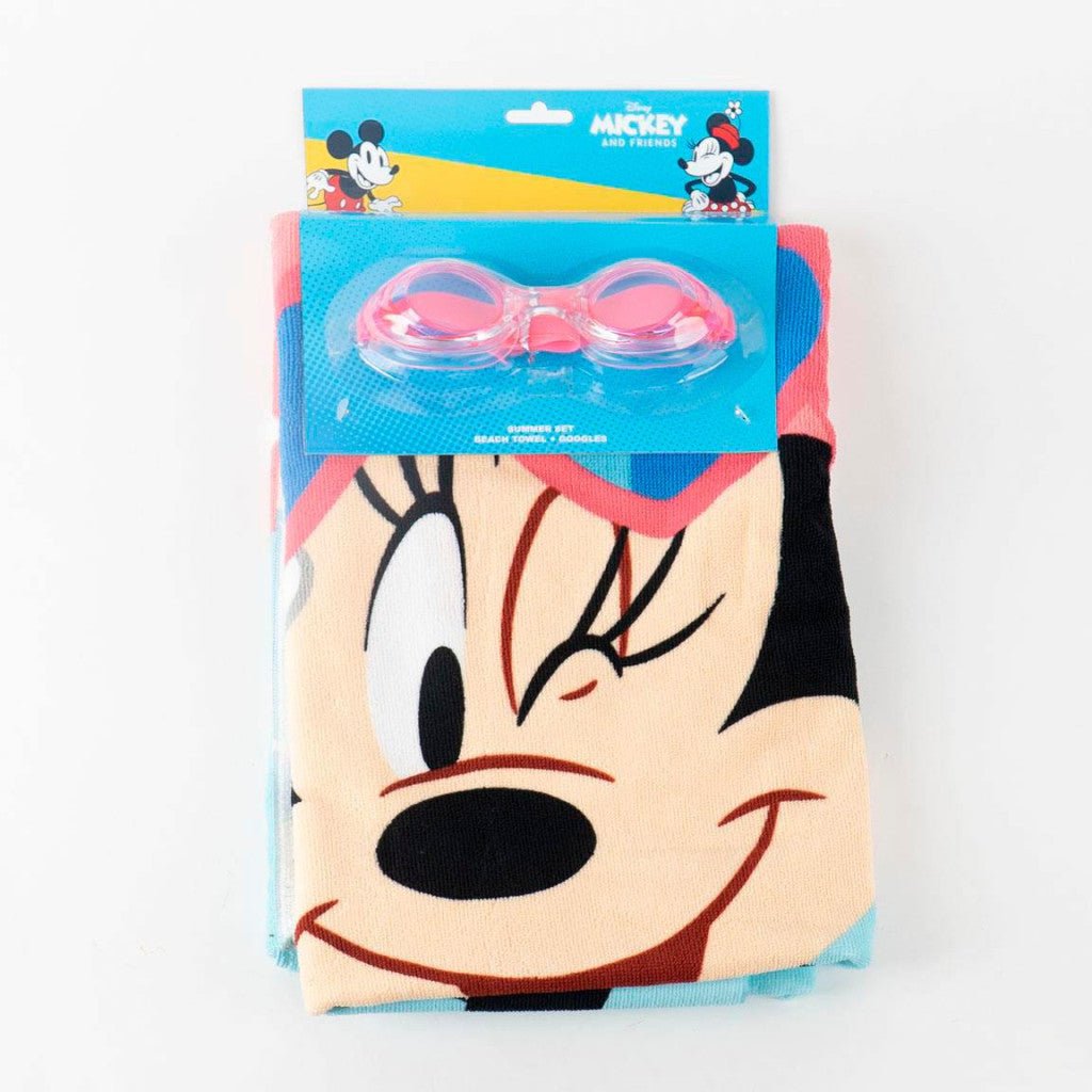 Disney Minnie Swimming und Schwimmbrille Set Badetuch-Set für Kinder aus Polyester – 24 × 34 cm